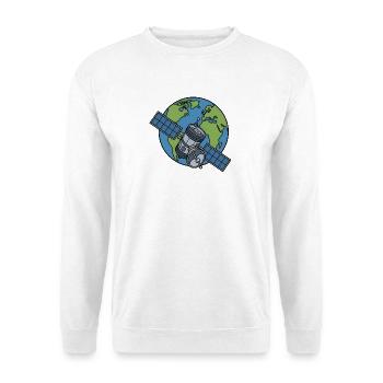 Satellit Orbit Erde Weltraum Sci-Fi Vektor Shirt - Unisex Pullover - Weiß - Vorne - Alina (178cm) & Michal (187cm)