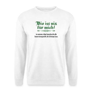 Bio ist nix für mich - Unisex Pullover - Weiß - Vorne - Alina (178cm) & Michal (187cm)