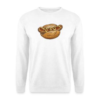 Hotdog Kunst mit Senf-Schwung - Unisex Pullover - Weiß - Vorne - Alina (178cm) & Michal (187cm)