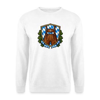 Bayerisches Lederhosen Wappen - Unisex Pullover - Weiß - Vorne - Alina (178cm) & Michal (187cm)