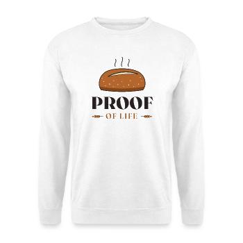Motiv des Lebensbeweis-Brots - Unisex Pullover - Weiß - Vorne - Alina (178cm) & Michal (187cm)