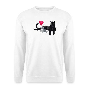 Herzballon Freundschaft Katze Maus - Unisex Pullover - Weiß - Vorne - Alina (178cm) & Michal (187cm)