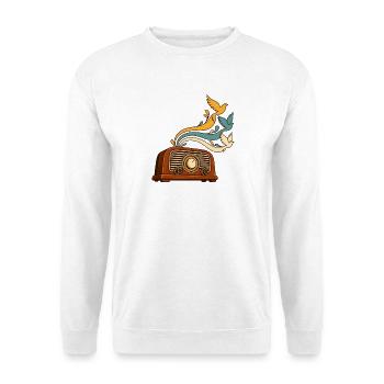 Radiowellen werden zu Vögeln - Unisex Pullover - Weiß - Vorne - Alina (178cm) & Michal (187cm)