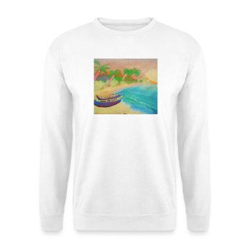 Insellandschaftsstrand und heißer Sand - Unisex Pullover - Weiß - Vorne - Alina (178cm) & Michal (187cm)