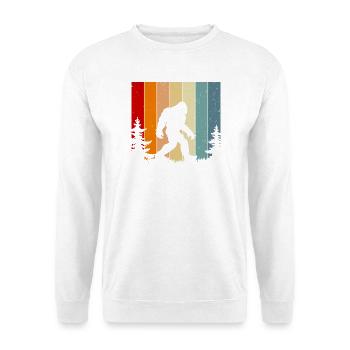 Retro Sunset Bigfoot Vintage Yeti Forest Trees - Unisex Pullover - Weiß - Vorne - Alina (178cm) & Michal (187cm)