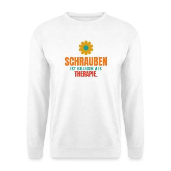 Schrauben ist billiger als Therapie - Unisex Pullover - Weiß - Vorne - Alina (178cm) & Michal (187cm)