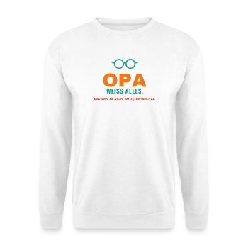 Opa weiß alles – und was nicht, erfindet er - Unisex Pullover - Weiß - Vorne - Alina (178cm) & Michal (187cm)