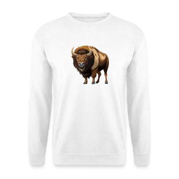 Amerikanischer Bison - Unisex Pullover - Weiß - Vorne - Alina (178cm) & Michal (187cm)