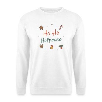 Ho Ho Hofpause Lehrer und Lehrerinnen Weihnachten - Unisex Pullover - Weiß - Vorne - Alina (178cm) & Michal (187cm)