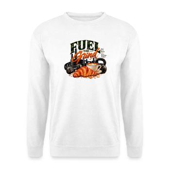 Fuel the Grind – Funktionelle Fitness & Kaffee - Unisex Pullover - Weiß - Vorne - Alina (178cm) & Michal (187cm)