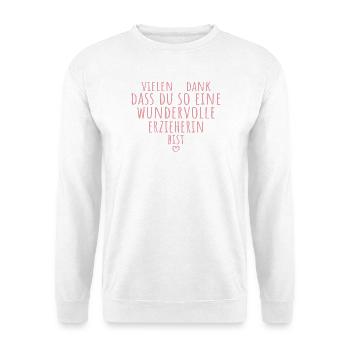 Beste Erzieherin Herz Dankeschön Kindergärtnerin - Unisex Pullover - Weiß - Vorne - Alina (178cm) & Michal (187cm)
