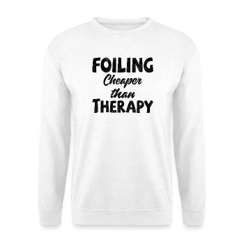 Foiler -  Foiling. Cheaper than Therapy - Unisex Pullover - Weiß - Vorne - Alina (178cm) & Michal (187cm)