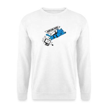 Burnout-Computer-Katzen-Flugzeugmodus - Unisex Pullover - Weiß - Vorne - Alina (178cm) & Michal (187cm)