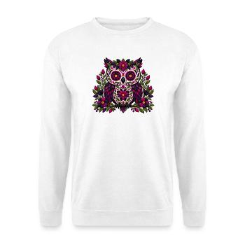 Gotische Blumen-Zuckerschädel-Eule | Pyrenees Line Labor - Unisex Pullover - Weiß - Vorne - Alina (178cm) & Michal (187cm)