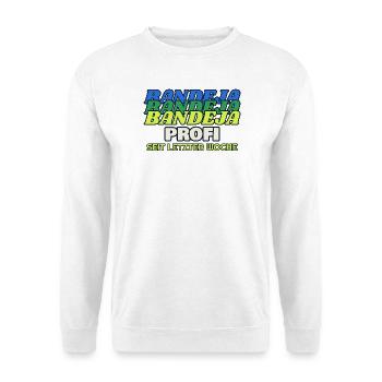 Bandeja Profi seit letzter Woche - Padel - Unisex Pullover - Weiß - Vorne - Alina (178cm) & Michal (187cm)