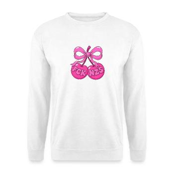 Pinke Kirschen mit Schleife - Statement FCK NZS - Unisex Pullover - Weiß - Vorne - Alina (178cm) & Michal (187cm)