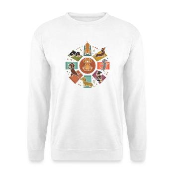 Dackel Yoga Mandala Niedlicher Hund Entspannung - Unisex Pullover - Weiß - Vorne - Alina (178cm) & Michal (187cm)