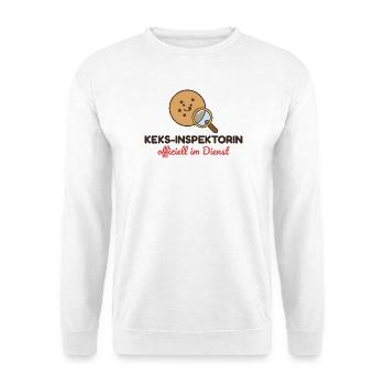 Keks-Inspektorin – lustiges Weihnachtsshirt Kind - Unisex Pullover - Weiß - Vorne - Alina (178cm) & Michal (187cm)