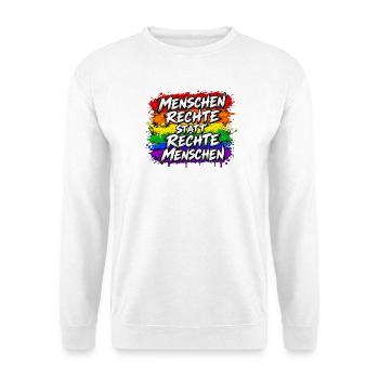Menschenrechte statt Rechte Menschen - Unisex Pullover - Weiß - Vorne - Alina (178cm) & Michal (187cm)