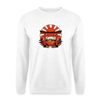 Japan Torii Tor Sonne Berge Japanisch Vektor Shirt - Unisex Pullover - Weiß - Vorne - Alina (178cm) & Michal (187cm)