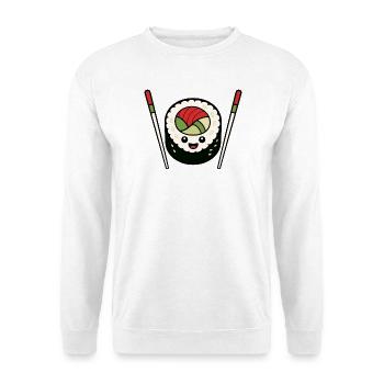 Lustiges Sushi Stäbchen Japan Essen Vektor Shirt - Unisex Pullover - Weiß - Vorne - Alina (178cm) & Michal (187cm)