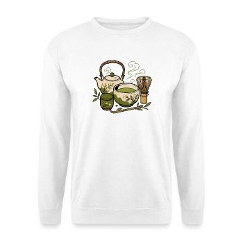 Japanisches Tee Set Matcha Besen Zen Vektor Shirt - Unisex Pullover - Weiß - Vorne - Alina (178cm) & Michal (187cm)