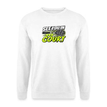 Lustiges Tennis Wir sehen uns auf dem Feld Spieler-Liebhaberkunst - Unisex Pullover - Weiß - Vorne - Alina (178cm) & Michal (187cm)