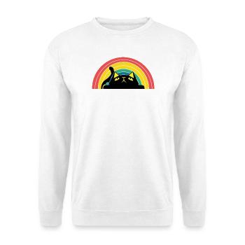 Katze Regenbogen Silhouette - Unisex Pullover - Weiß - Vorne - Alina (178cm) & Michal (187cm)