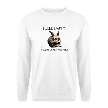 Hell is empty all the devils are here - Totenkopf - Unisex Pullover - Weiß - Vorne - Alina (178cm) & Michal (187cm)