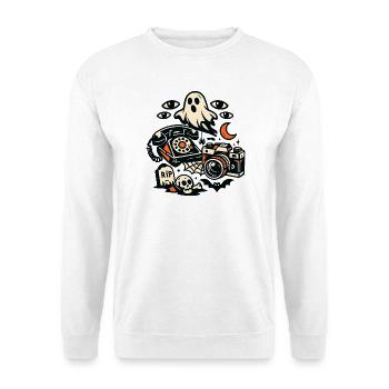 Geisterretrokamera Collage - Unisex Pullover - Weiß - Vorne - Alina (178cm) & Michal (187cm)