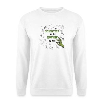 Scientist by day Zombie by night - Wissenschaftler - Unisex Pullover - Weiß - Vorne - Alina (178cm) & Michal (187cm)