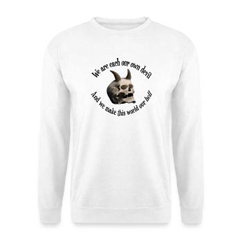 We are each our own devil - Totenkopf mit Hörnern - Unisex Pullover - Weiß - Vorne - Alina (178cm) & Michal (187cm)