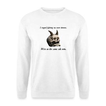 I stopped fighting my inner demons - Totenkopf - Unisex Pullover - Weiß - Vorne - Alina (178cm) & Michal (187cm)