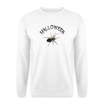 Halloween Spinne - Schriftzug im Grusel-Look - Unisex Pullover - Weiß - Vorne - Alina (178cm) & Michal (187cm)