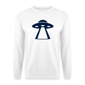 Ufo Lichtstrahl Silhouette - Unisex Pullover - Weiß - Vorne - Alina (178cm) & Michal (187cm)