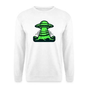 Ufo Start Landung Grafik - Unisex Pullover - Weiß - Vorne - Alina (178cm) & Michal (187cm)