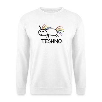 Techno Einhorn Geschenk - Unisex Pullover - Weiß - Vorne - Alina (178cm) & Michal (187cm)