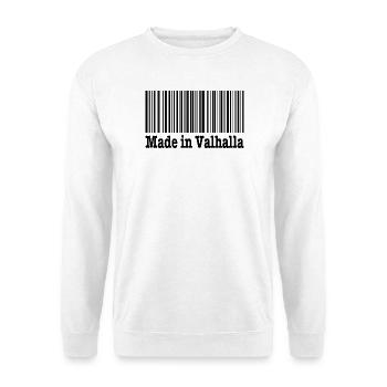 Made in Valhalla Wikinger Spruch - Unisex Pullover - Weiß - Vorne - Alina (178cm) & Michal (187cm)