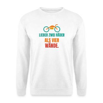 Lieber zwei Räder als vier Wände – Motorrad - Unisex Pullover - Weiß - Vorne - Alina (178cm) & Michal (187cm)