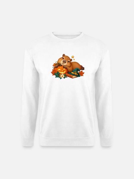 Capybara Halloween Kürbis Verspielter Stil - Unisex Pullover - Weiß