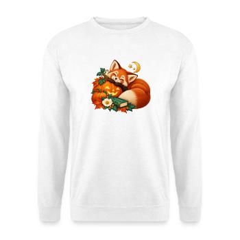 Glücklicher Fuchs zwischen Kürbissen und Sternen - Unisex Pullover - Weiß - Vorne - Alina (178cm) & Michal (187cm)
