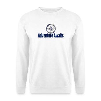 Abenteuer wartet auf den Kompass - Unisex Pullover - Weiß - Vorne - Alina (178cm) & Michal (187cm)