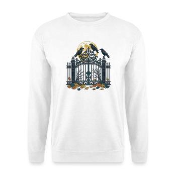 Krähen auf dem Friedhofstor - Unisex Pullover - Weiß - Vorne - Alina (178cm) & Michal (187cm)
