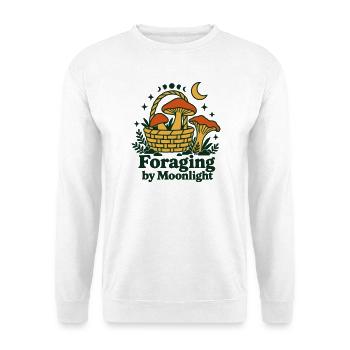 Nahrungssuche im Mondlicht – Goblincore-Pilze - Unisex Pullover - Weiß - Vorne - Alina (178cm) & Michal (187cm)