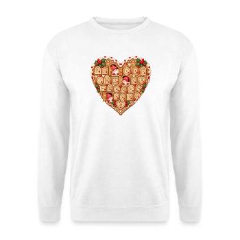 Lebkuchenherz Adventskalender mit Wichteln  - Unisex Pullover - Weiß - Vorne - Alina (178cm) & Michal (187cm)