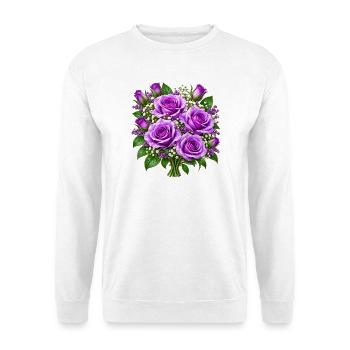 Lavendelrosen-Straußdruck - Unisex Pullover - Weiß - Vorne - Alina (178cm) & Michal (187cm)