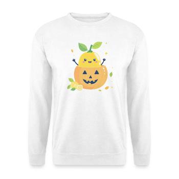 Zitrone im Halloween-Kürbis - Unisex Pullover - Weiß - Vorne - Alina (178cm) & Michal (187cm)