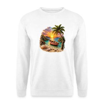 Tropisches Sonnenuntergangsboot bei Palm Beach - Unisex Pullover - Weiß - Vorne - Alina (178cm) & Michal (187cm)