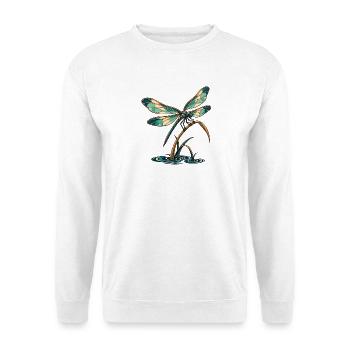 Libelle über stillem Wasser - Unisex Pullover - Weiß - Vorne - Alina (178cm) & Michal (187cm)