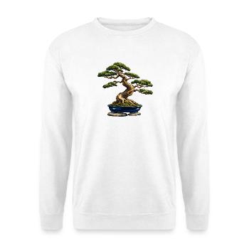 Windgepeitschter Bonsai in einem Indigo-Topf - Unisex Pullover - Weiß - Vorne - Alina (178cm) & Michal (187cm)